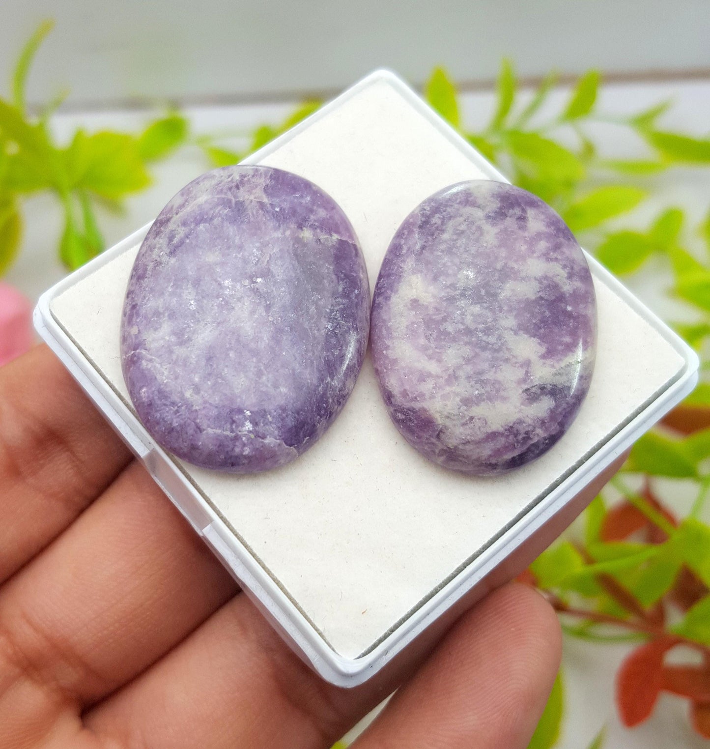 Natural Lepidolite, Oval Cabochon Gemstone Lot, 76.30 Carat, Size-34x25x5mm To 33x23x5mm, Gift For Her, PC-2