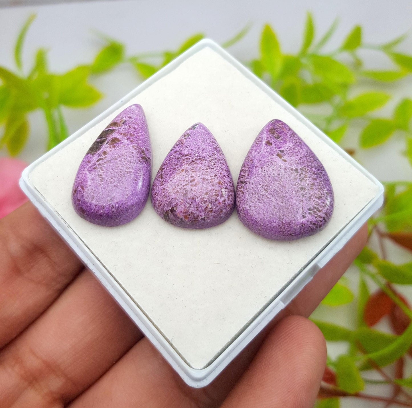 Purpurite, Natural Purpurite, Pear Smooth Cabochon Gemstone Lot, 35.15 Carat, Size-25x13x5mm To 21x15x5mm, Gift For Her, PC-3