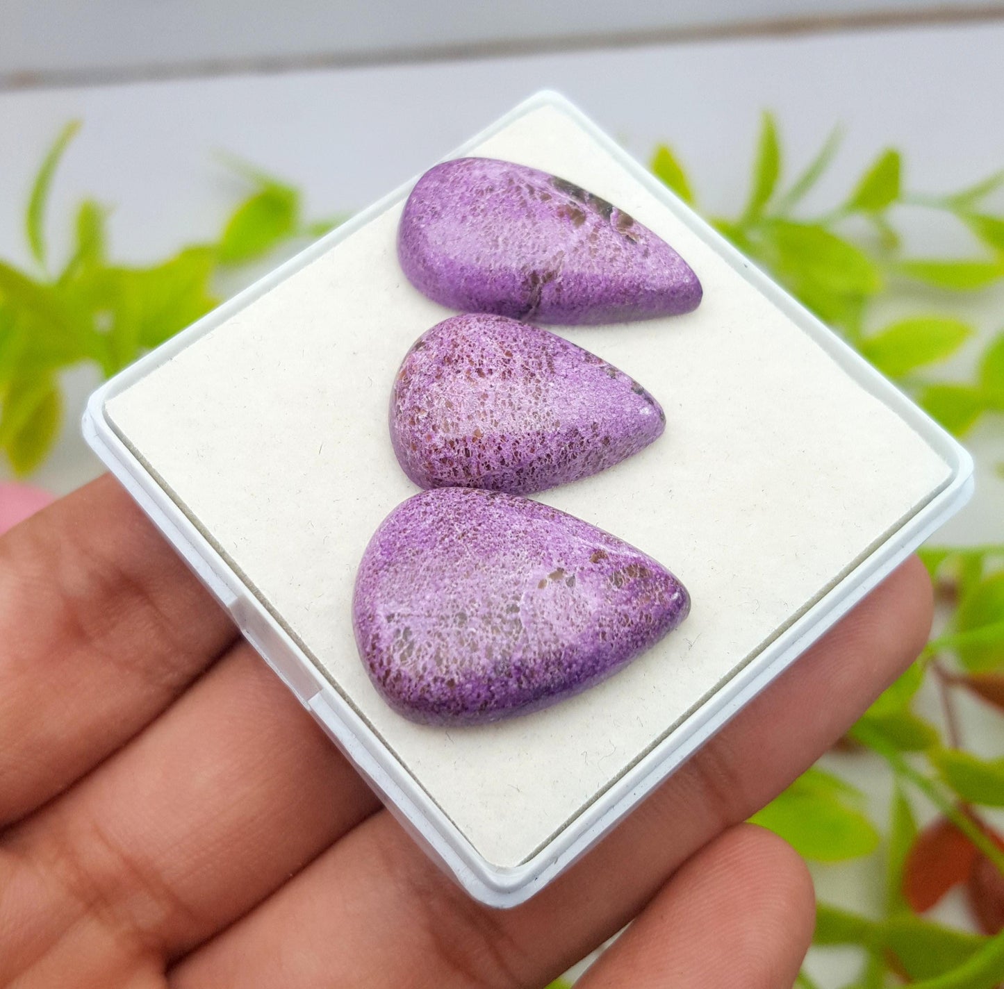 Purpurite, Natural Purpurite, Pear Smooth Cabochon Gemstone Lot, 35.15 Carat, Size-25x13x5mm To 21x15x5mm, Gift For Her, PC-3