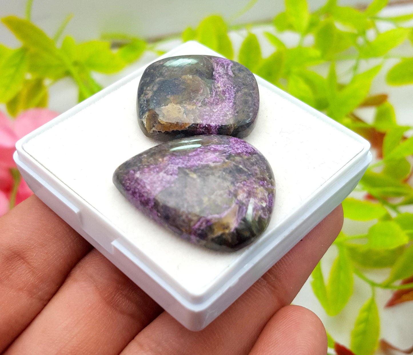 Natural Purpurite, Mix Shape Cabochon Gemstone Lot, 65.10 Carat, Size-22x24x7mm To 29x25x9mm, Gift For Her, PC-2