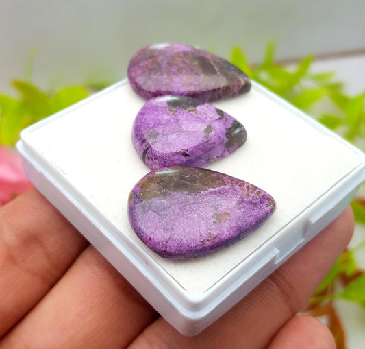 Natural Purpurite, Pear Shape Cabochon Gemstone Lot, 46.50 Carat, Size-26x18x5mm To 22x19x5mm, Gift For Her, PC-3