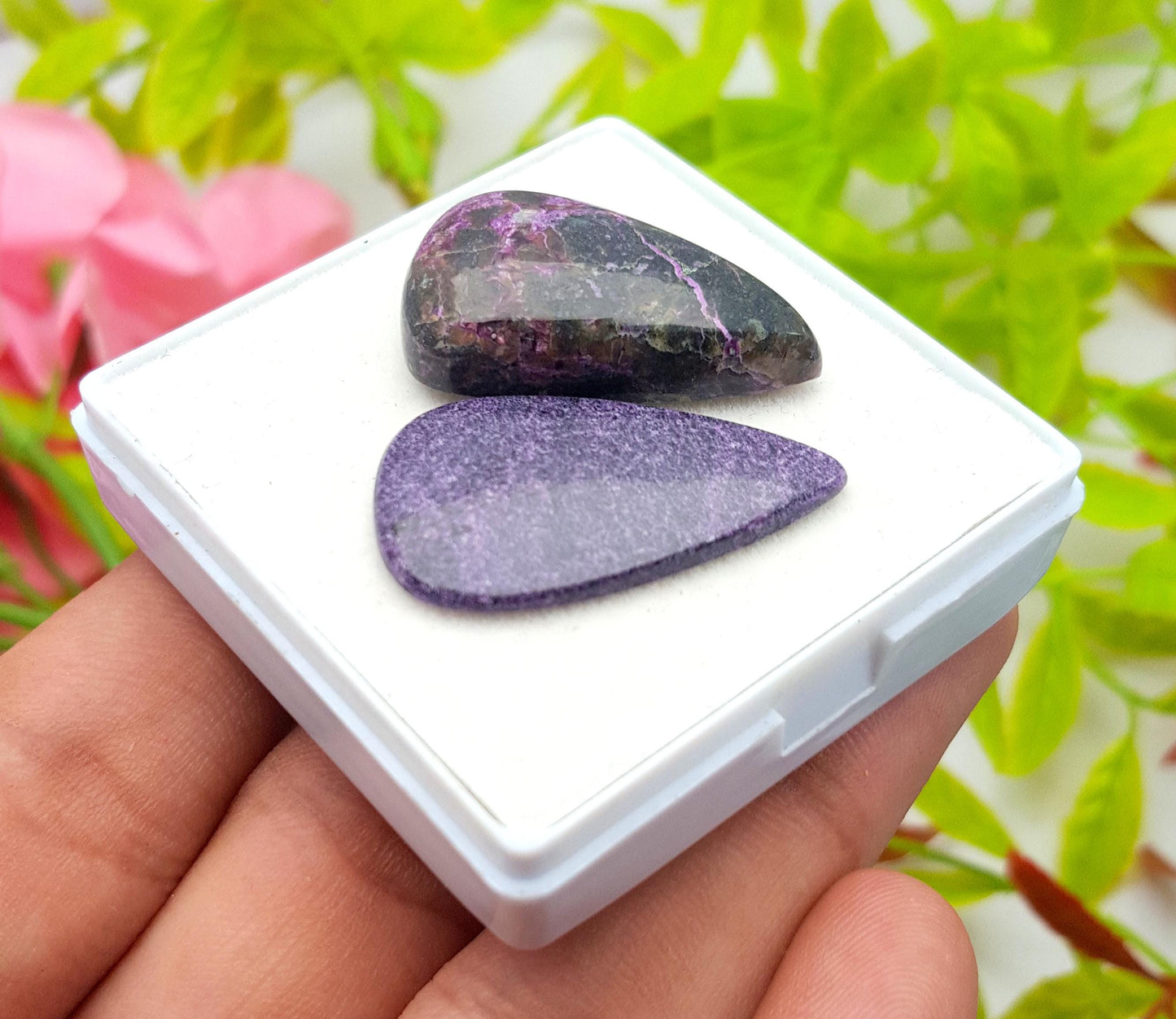 Natural Purpurite, Pear Shape Cabochon Gemstone Lot, 39.10 Carat, Size-30x17x3mm To 29x17x3mm, Gift For Her, PC-2