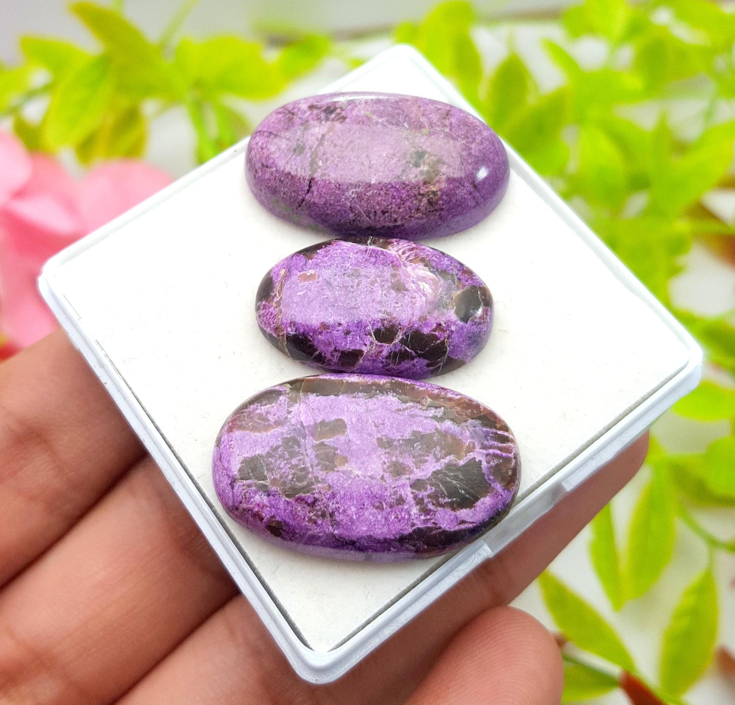 Rare & Natural Purpurite, Oval Shape Cabochon Gemstone Lot, 50.40 Carat, Size-28x18x5mm To 24x15x5mm, Gift For Her, PC-3