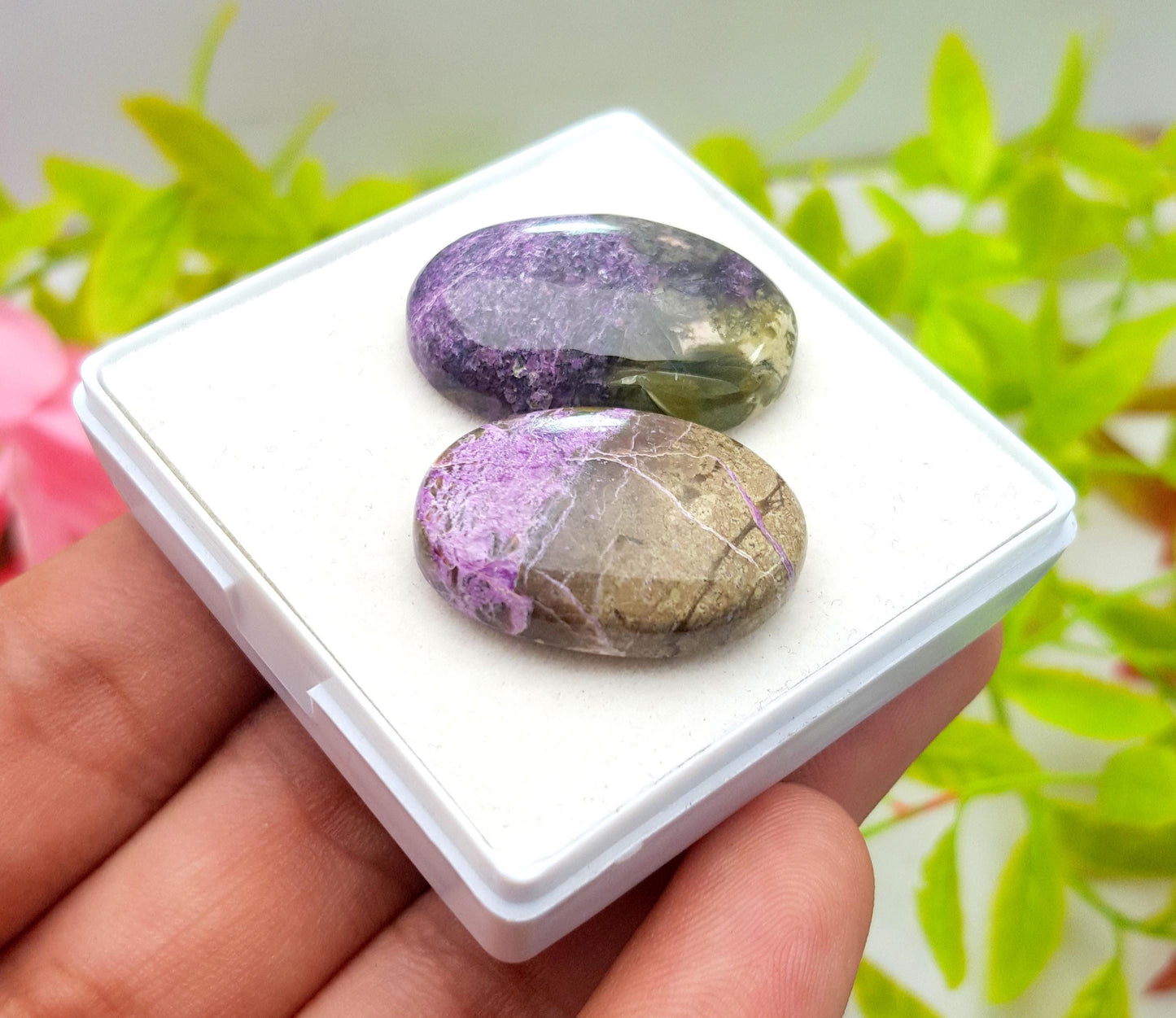 Rare & Natural Purpurite, Oval Shape Cabochon Gemstone Lot, 46.30 Carat, Size-25x17x6mm To 27x19x6mm, Gift For Her, PC-2