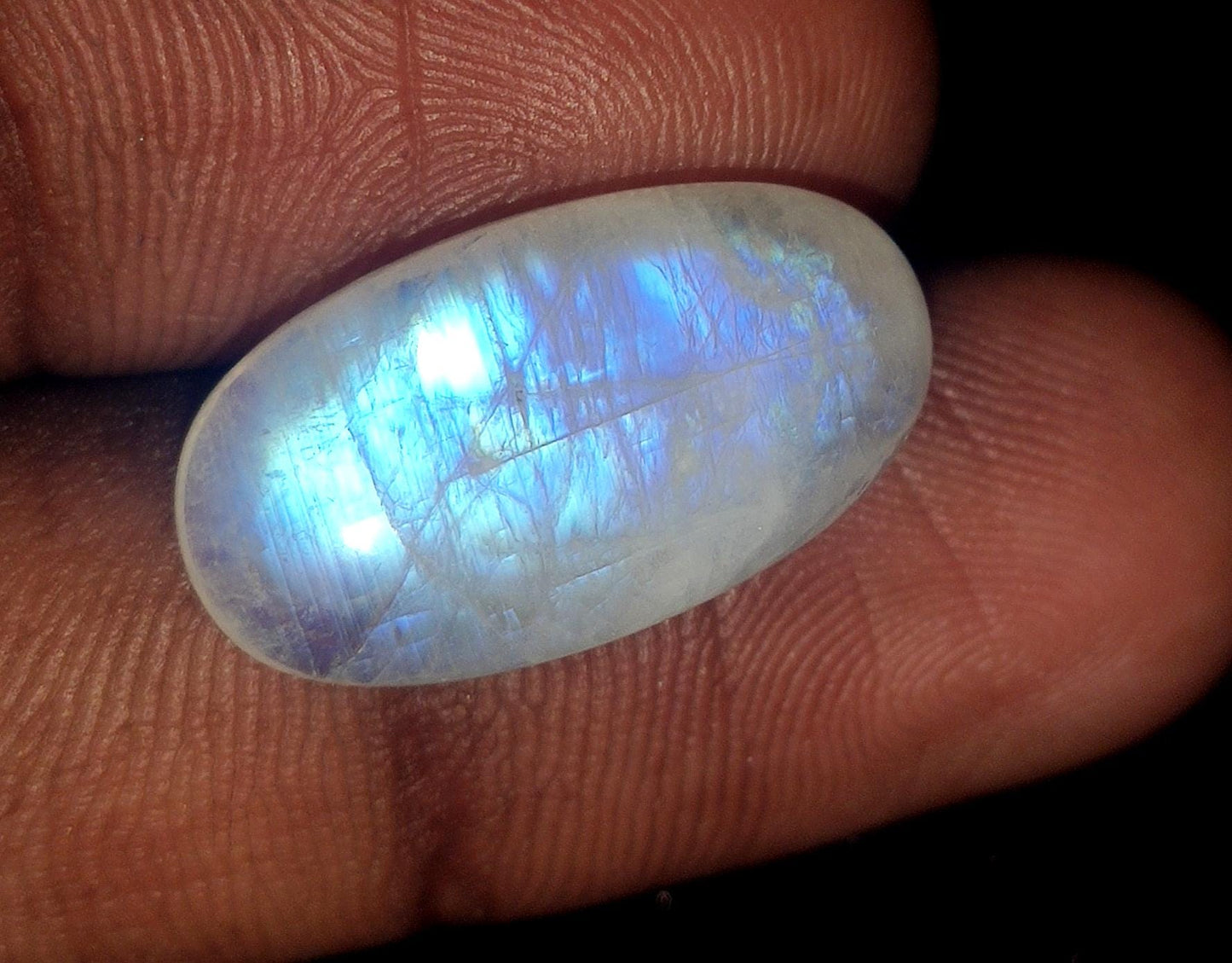 Rainbow Moonstone, Oval Blue Flashy Loose Gemstone, 12.50 Carat, Size-11.5x21x6mm,