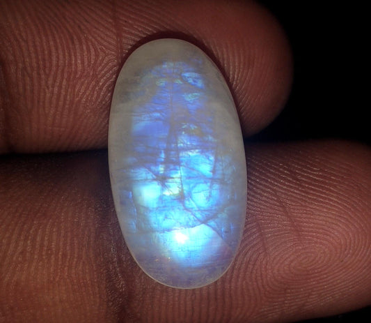 Rainbow Moonstone, Oval Blue Flashy Loose Gemstone, 12.50 Carat, Size-11.5x21x6mm,