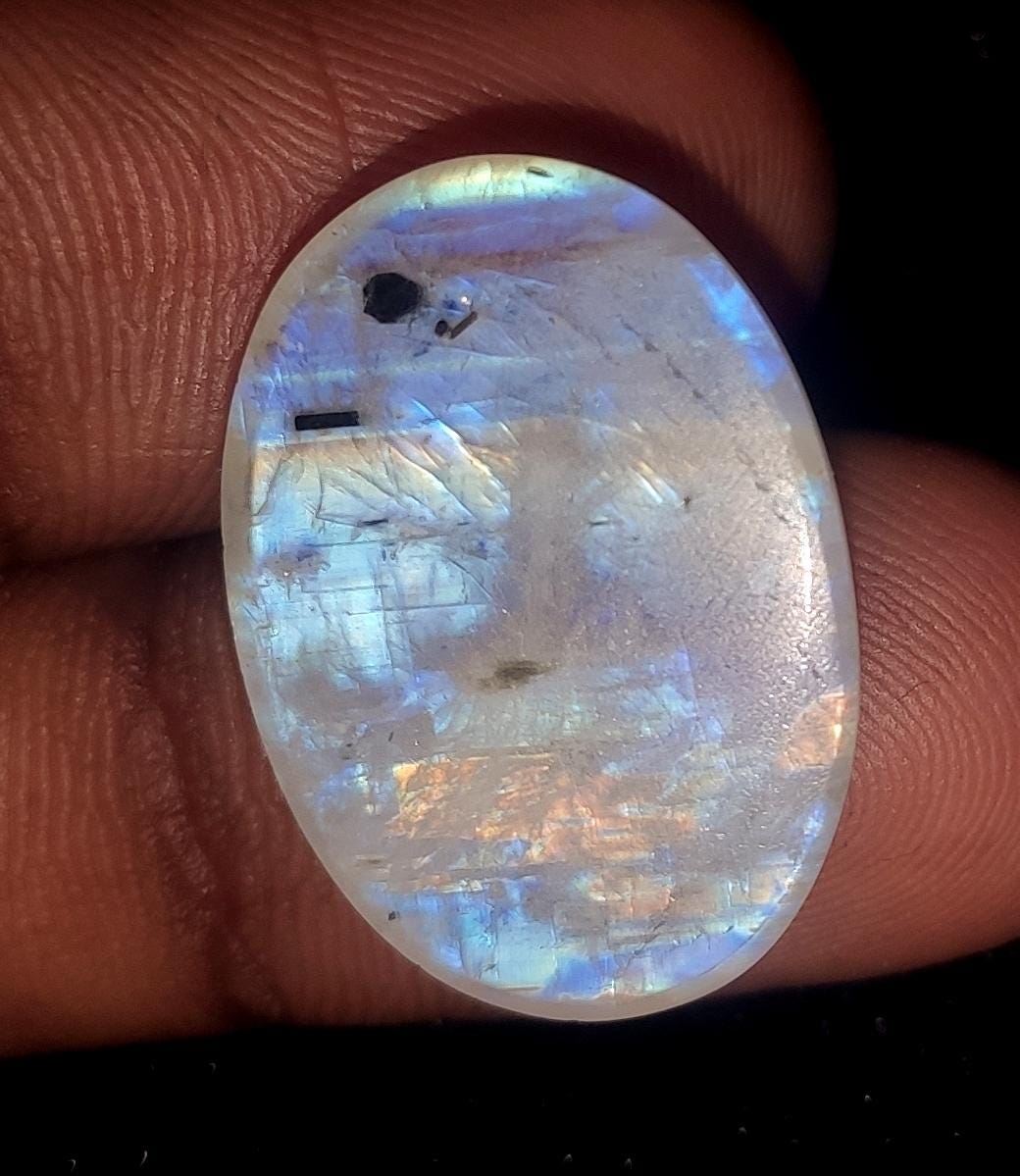 Rainbow Moonstone, Oval Blue Flashy Loose Gemstone, 17.05  Carat, Size-16.5x23x5mm,