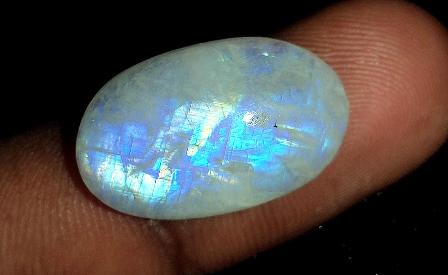 Rainbow Moonstone, Oval Blue Flashy Loose Gemstone, 16.00 Carat, Size-12x19x5mm,