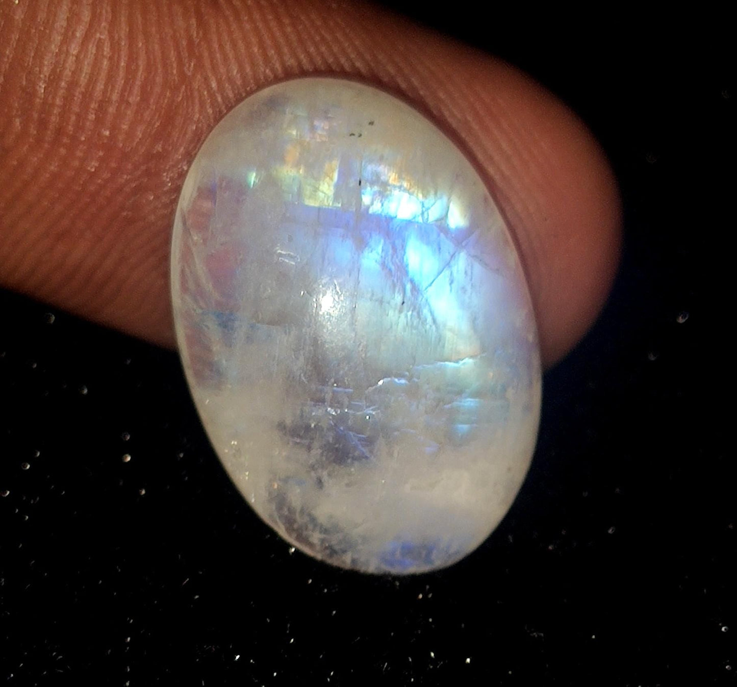 Rainbow Moonstone, Oval Blue Flashy Loose Gemstone, 10.85 Carat, Size-11x17x4mm,