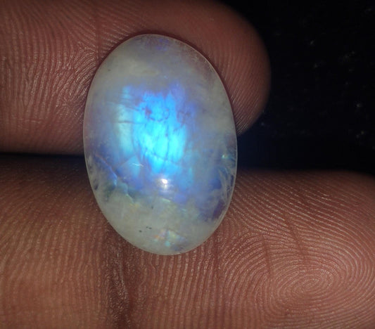 Rainbow Moonstone, Oval Blue Flashy Loose Gemstone, 10.85 Carat, Size-11x17x4mm,