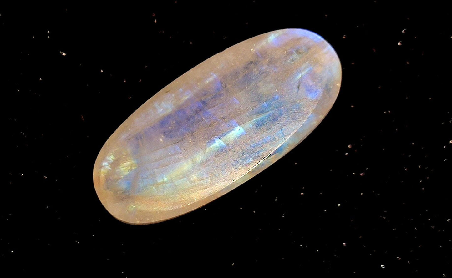 Rainbow Moonstone, Oval Blue Flashy Loose Gemstone, 10.60  Carat, Size-9x20x6mm,