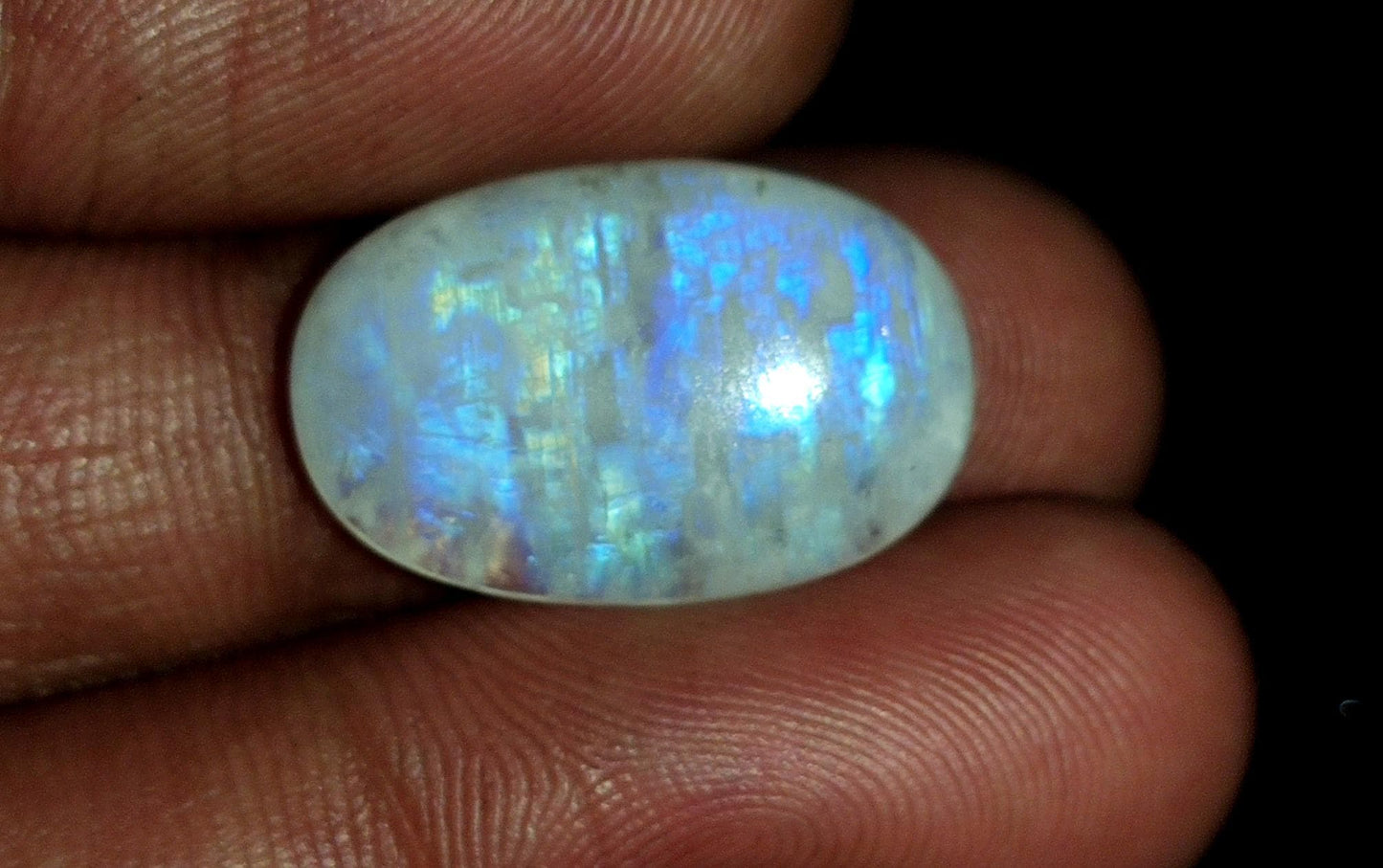 Rainbow Moonstone, Oval Blue Flashy Loose Gemstone, 9.30 Carat, Size-12x19x4.5mm,