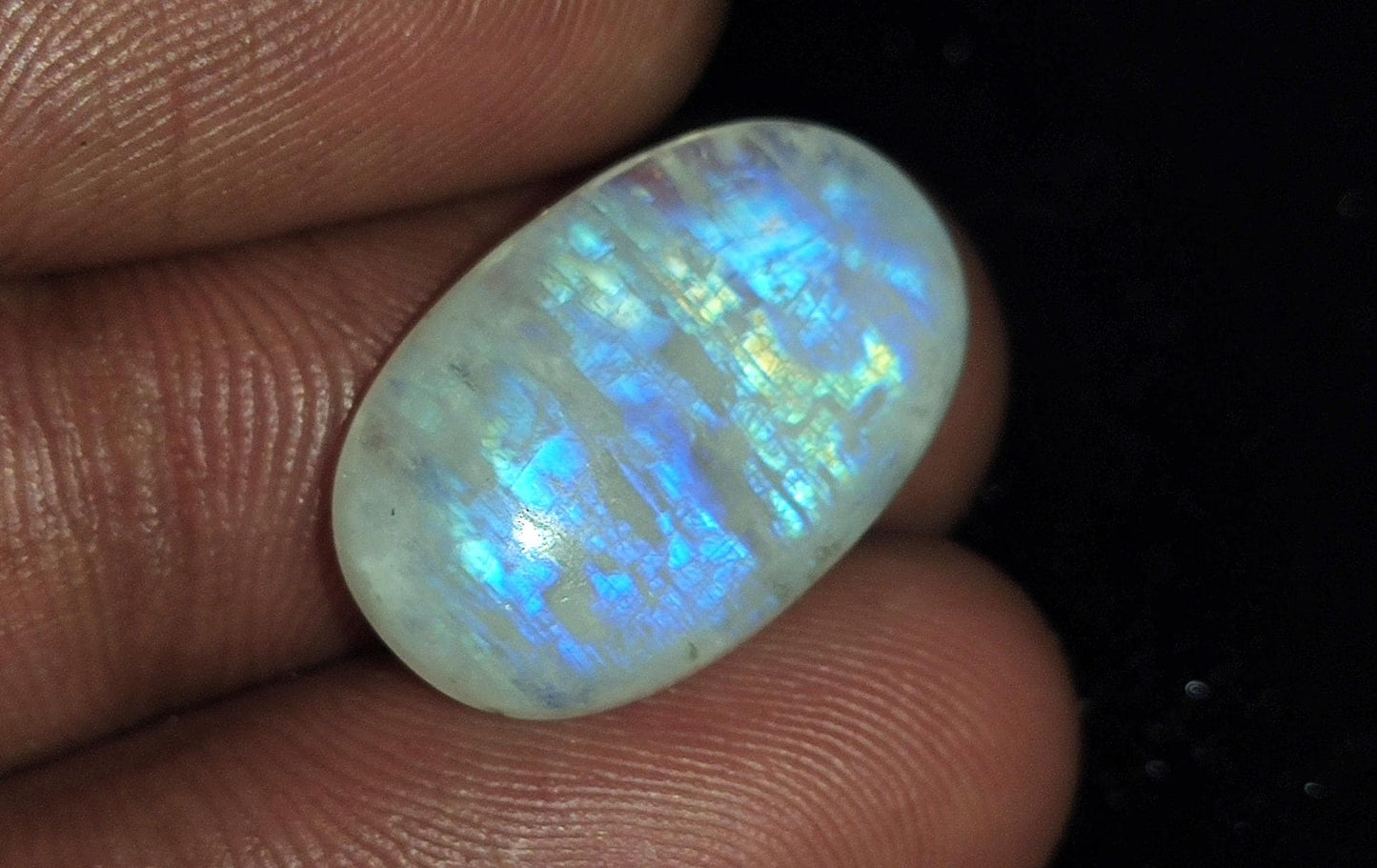 Rainbow Moonstone, Oval Blue Flashy Loose Gemstone, 9.30 Carat, Size-12x19x4.5mm,