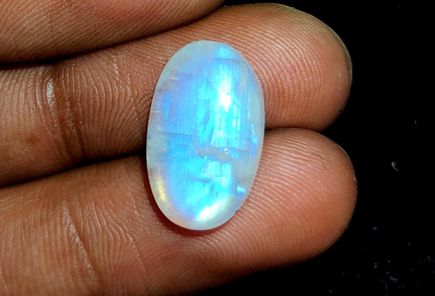 Rainbow Moonstone, Oval Blue Flashy Loose Gemstone, 7.75 Carat, Size-10x17.5x5mm,