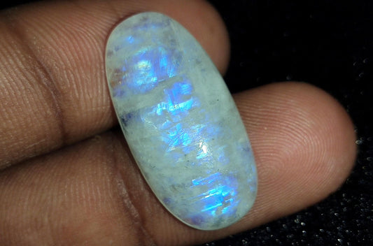 Rainbow Moonstone, Oval Blue Flashy Loose Gemstone, 16.50 Carat, Size-11x20x4mm ,