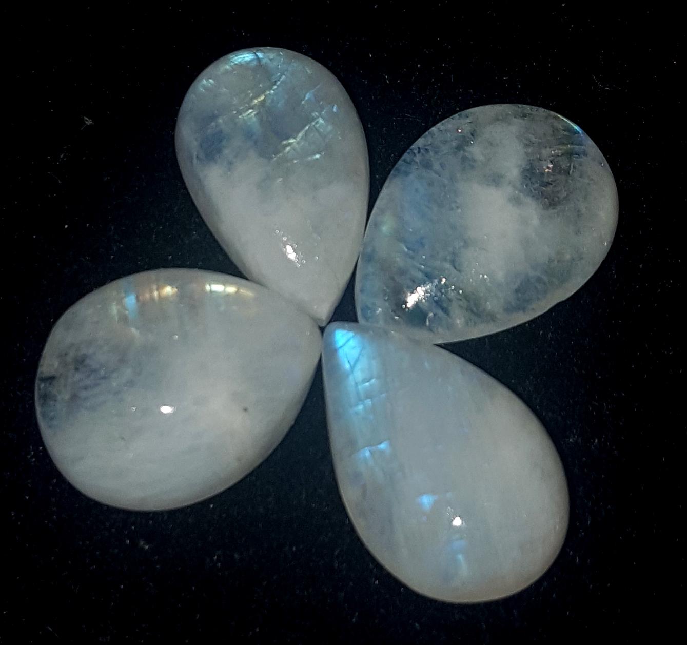 Moonstone, Natural Rainbow Moonstone, Pear Blue Flashy Gemstone Lot, 27.85 Carat, Size-11x17x5.5mm To 12.5x15x6mm, Gift For Her, Pc-4