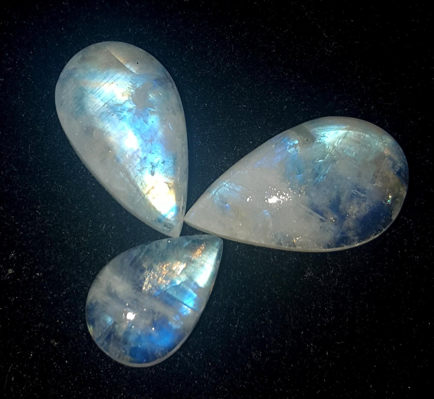 Moonstone, Natural Rainbow Moonstone, Pear Blue Flashy Gemstone Lot, 20.50 Carat, Size-14x9.5x4.4 To 20x11.5x5mm, Gift For Her, Pc-3