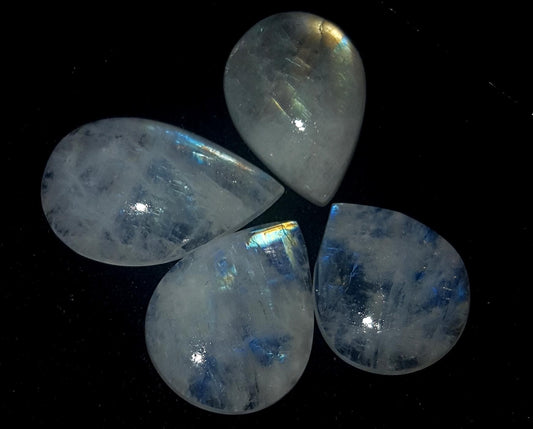 Moonstone, Natural Rainbow Moonstone, Pear Blue Flashy Gemstone Lot, 32.60 Carat, Size-10x14.5x5.5mm To 12x19x4.5mm, Gift For Her, Pc-4