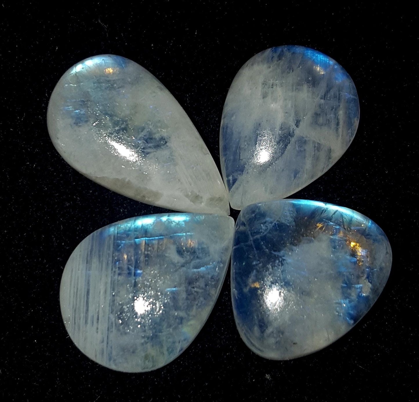 Moonstone, Natural Rainbow Moonstone, Pear Blue Flashy Gemstone Lot, 30.30 Carat, Size-12x16x4.5mm to 13x17x4mm Gift For Her, Pc-4