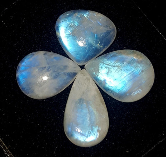 Moonstone, Natural Rainbow Moonstone, Pear Blue Flashy Gemstone Lot, 30.30 Carat, Size-12x16x4.5mm to 13x17x4mm Gift For Her, Pc-4