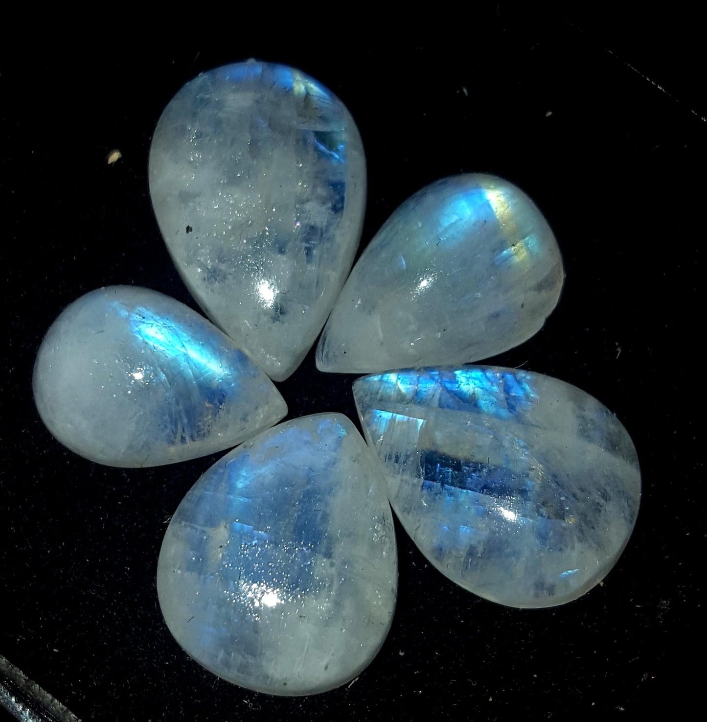 Moonstone, Natural Rainbow Moonstone, Pear Blue Flashy Gemstone Lot, 38.00 Carat, Size-14x10x7mm To 17.5x12x6mm, Gift For Her, Pc-5