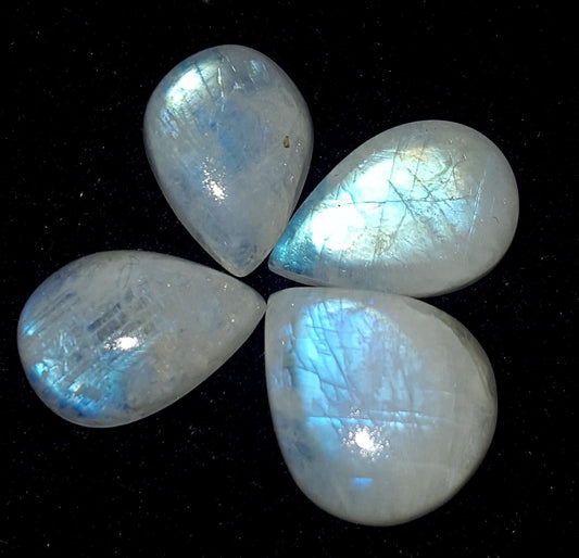 Moonstone, Natural Rainbow Moonstone, Pear Blue Flashy Gemstone Lot, 25.80 Carat, Size-10x13.5x6mm To 13x15.5x6mm Gift For Her, Pc-4