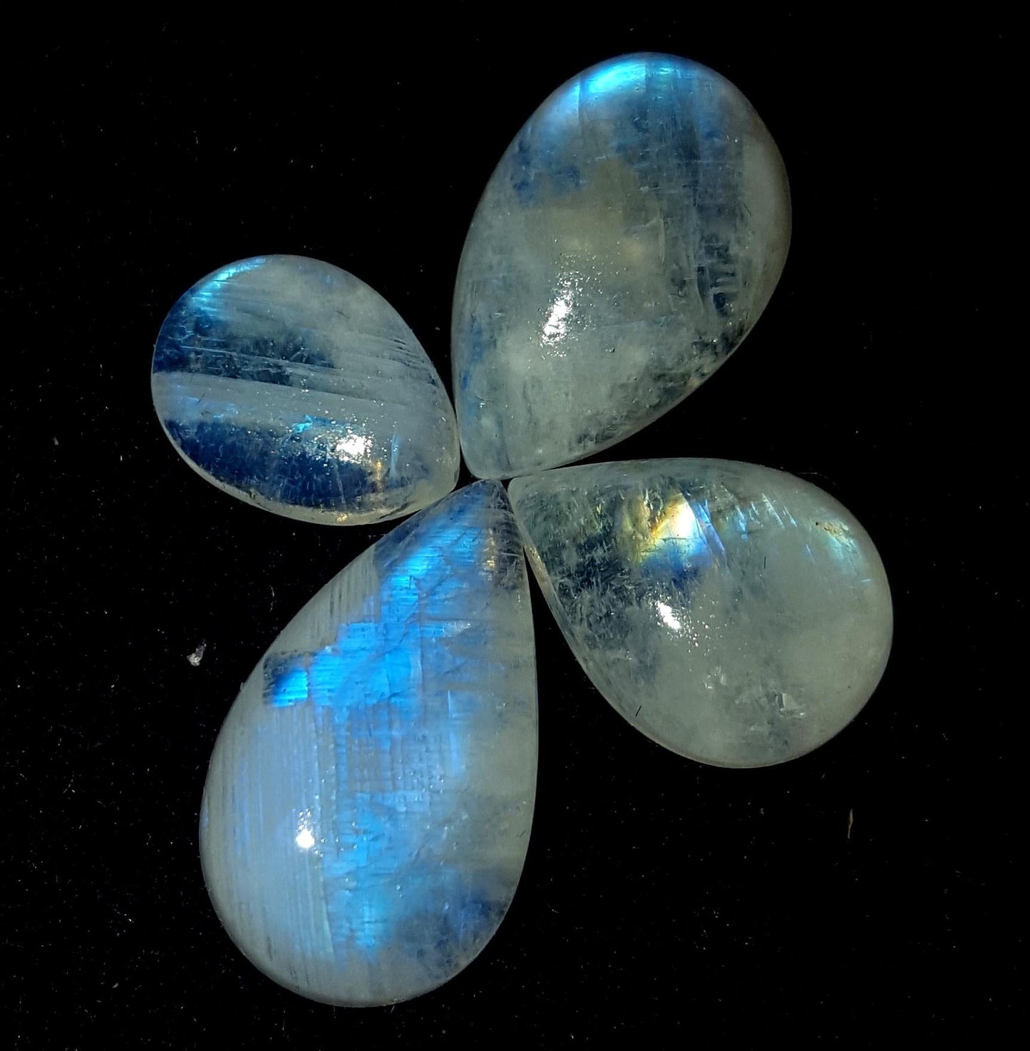 Moonstone, Natural Rainbow Moonstone, Pear Blue Flashy Gemstone Lot, 21.50 Carat, Size-11x8x4mm To 18x11x4.4mm  Gift For Her, Pc-4