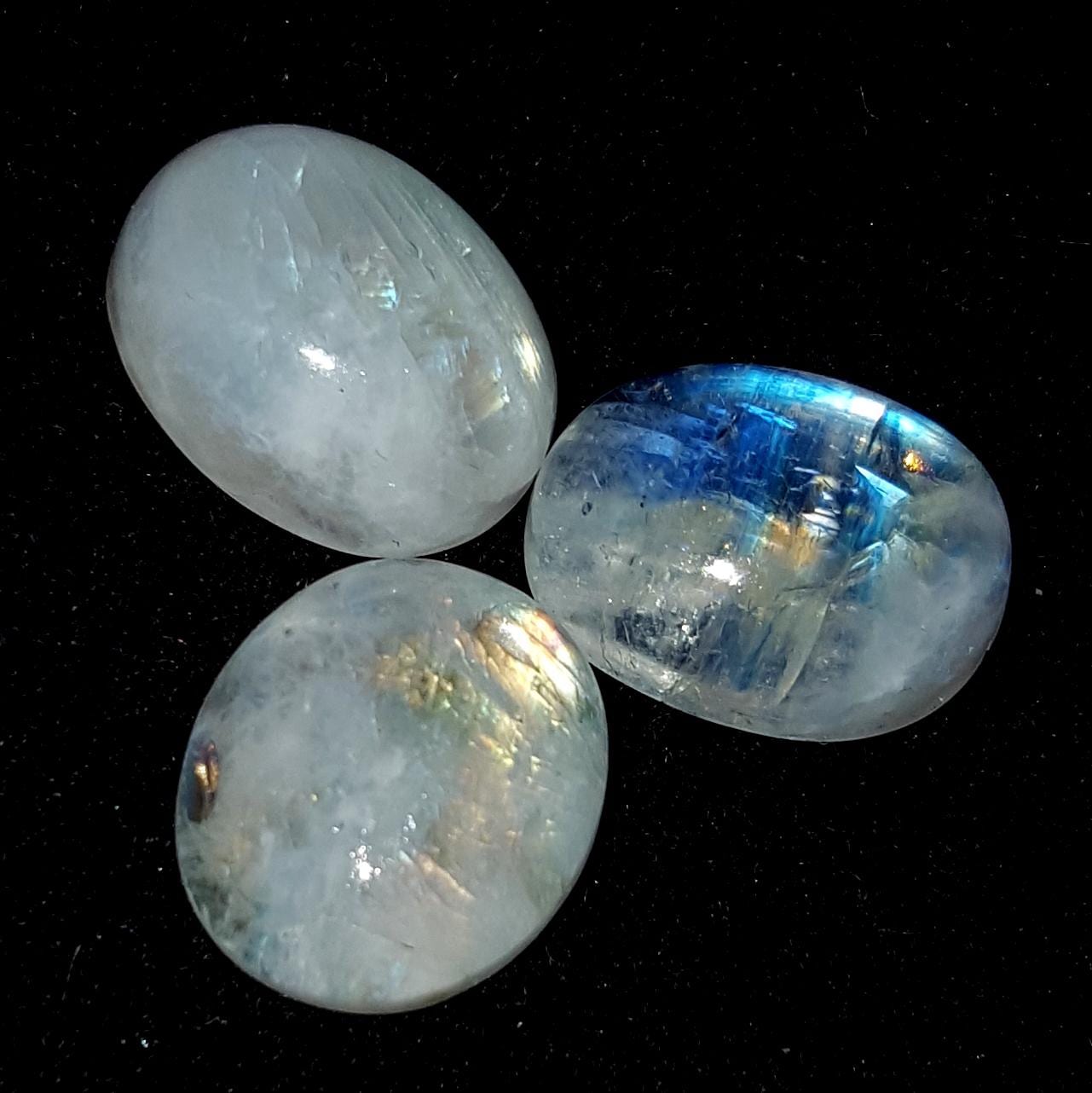 Rainbow Moonstone, Oval Blue Flashy Gemstone Lot, 31.80 Carat, Size-12x16x8mm To 13x15x6mm,