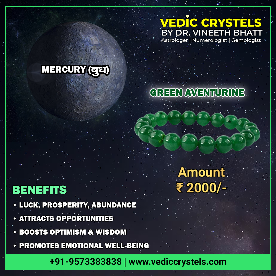 Budha Graha Remedy Crystal, Green Aventurine Bracelet for Mercury Planet Remedies